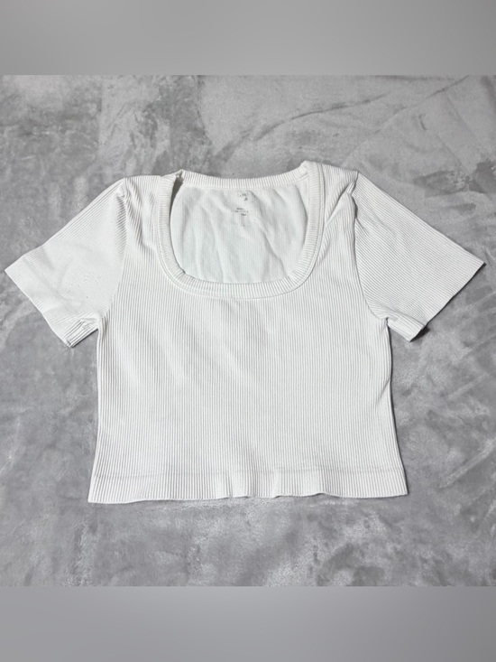 None Tops - Women’s White Ribbed Square Neck Crop Top
